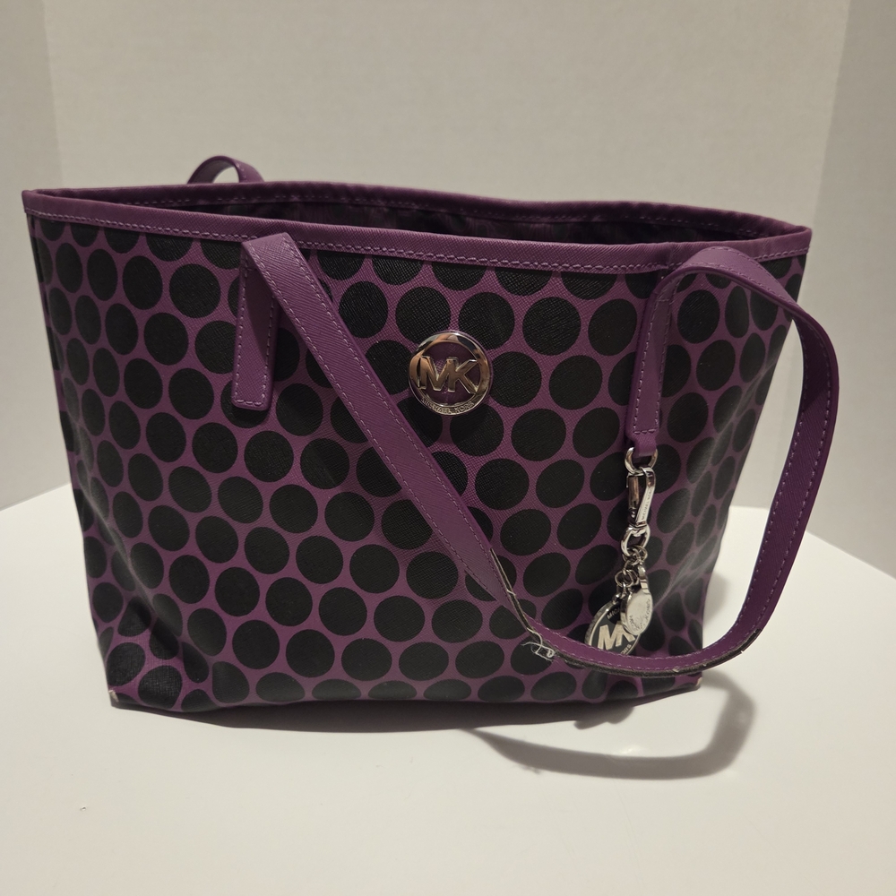 Michael Kors Purple and Black Polka Dot Tote Bag